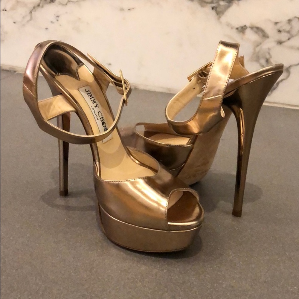 Jimmy Choo Metallic Gold Peeptoe Heels